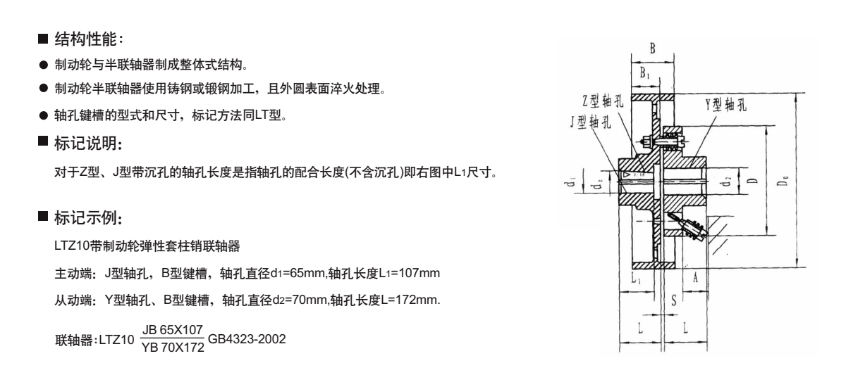 LTZ型帶制動輪彈性套柱銷聯軸器產品規格圖