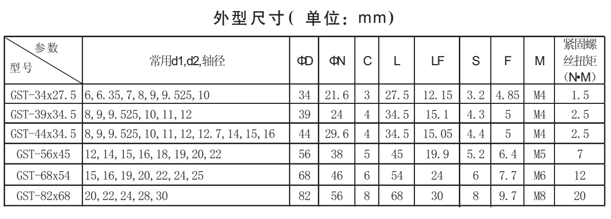 GST鋁合金臺階式單膜片夾緊聯軸器外型尺寸