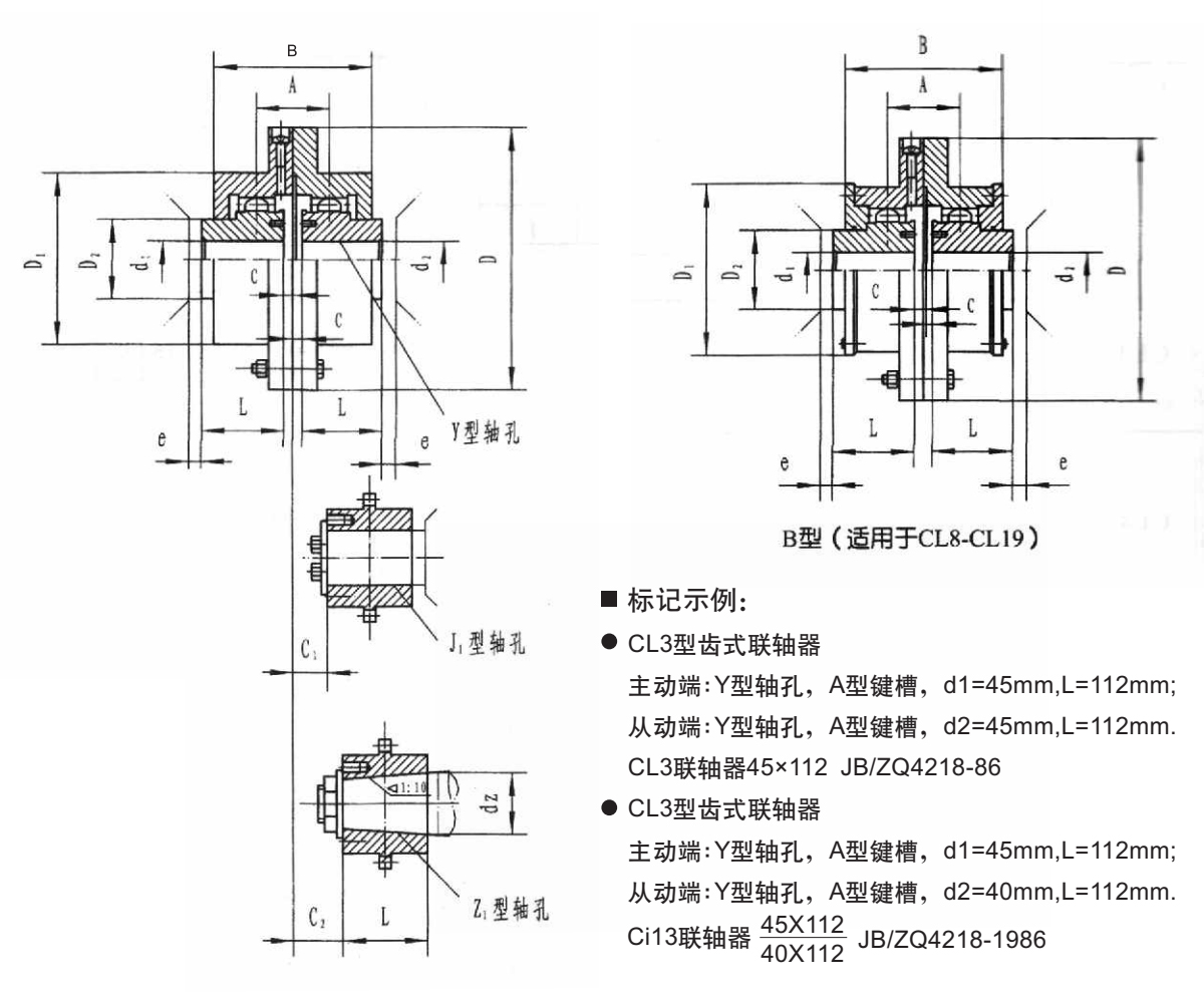 CL型鼓形齒式聯軸器產品規格圖